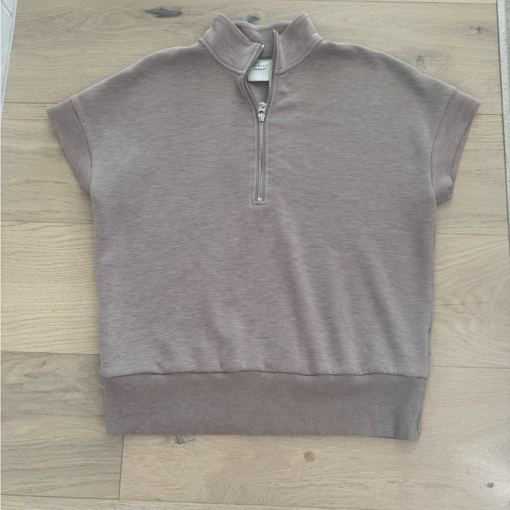 Varley Taupe Short Sleeve Half-Zip Sweatshirt